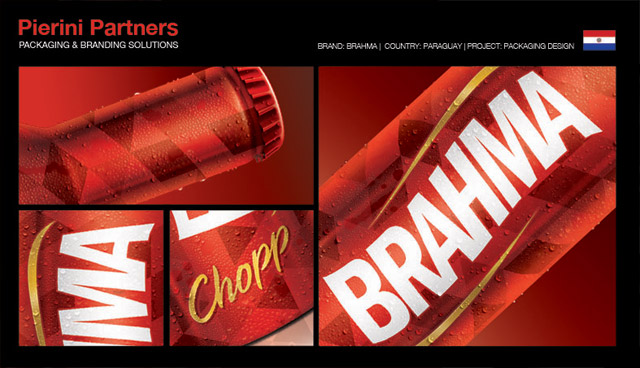 Metallflasche für B-Bier der Marke Brahma Paraguay. Für das Verpackungsdesign war das argentinische Studio Pierini Partners verantwortlich. Höhere Abkühlgeschwindigkeit als Glas