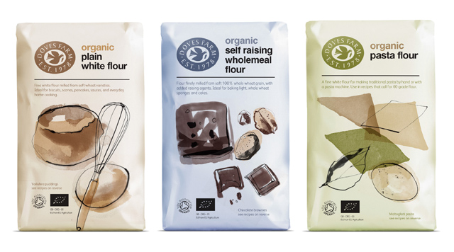 Studio h has created the new packaging design for Doves Farm organic flour. The challenge was to increase their presence on the shelves against the competition