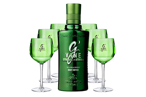 The exclusive G'Vine Floraison pack is a limited edition that includes a G'Vine Night Edition bottle presented in a 70cl format and 6 polycarbonate glasses of the brand. The new presentation