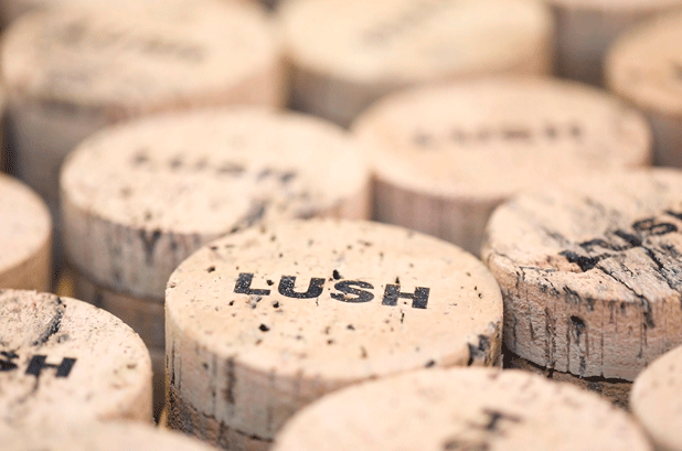 Lush uses a new reusable container for its solid shampoo. The cork box is a 100% natural container