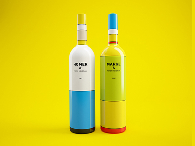 Russian designers Constantin Bolimond and Dmitry Patsukevich have designed two brightly colored wine bottles