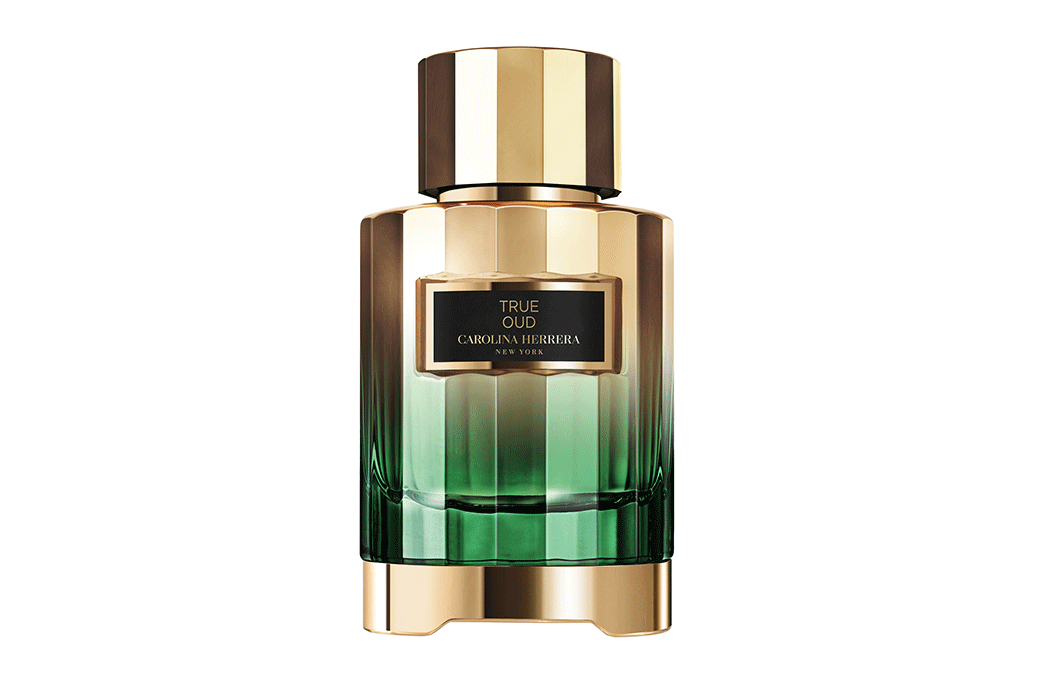 Prad decorates the bottle of True Oud by Carolina Herrera